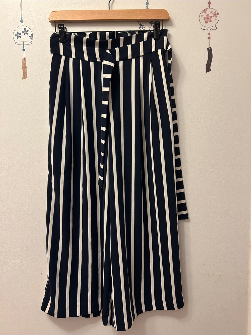 Zara Black and White Vertical Stripe Midi Wrap Skirt